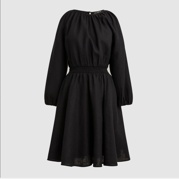 Elegant Black Linen Polermo Smocked Waist Jcrew Mini Dress Size Medium - Picture 1 of 6